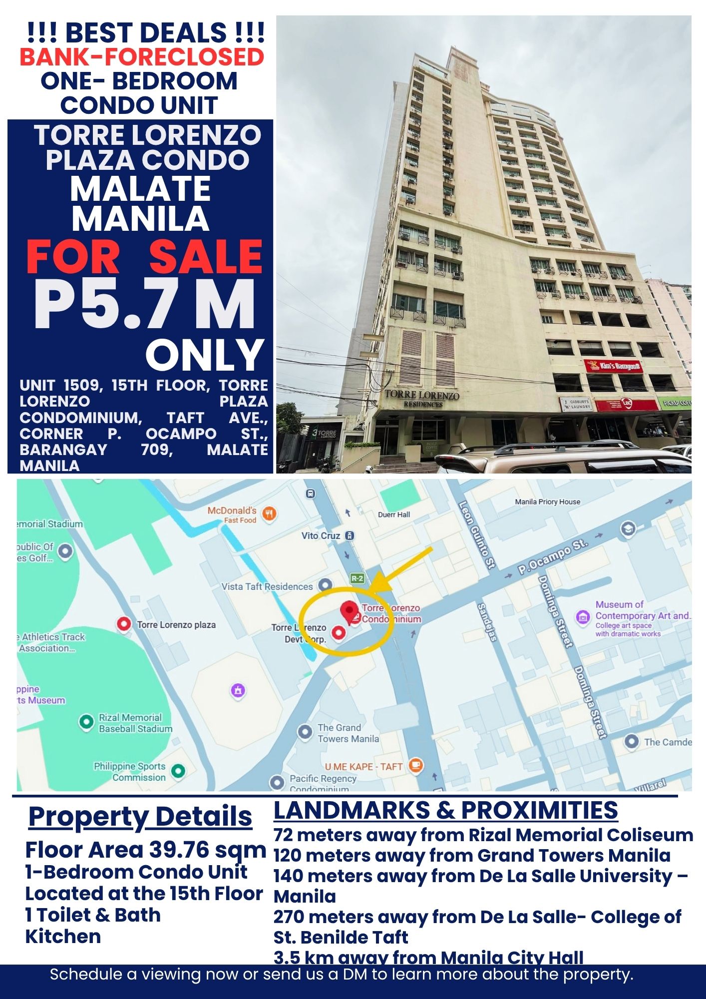 Condominium in TORRE LORENZO PLAZA CONDOMINIUM, TAFT AVE. MALATE MANILA  - Foreclosed Property